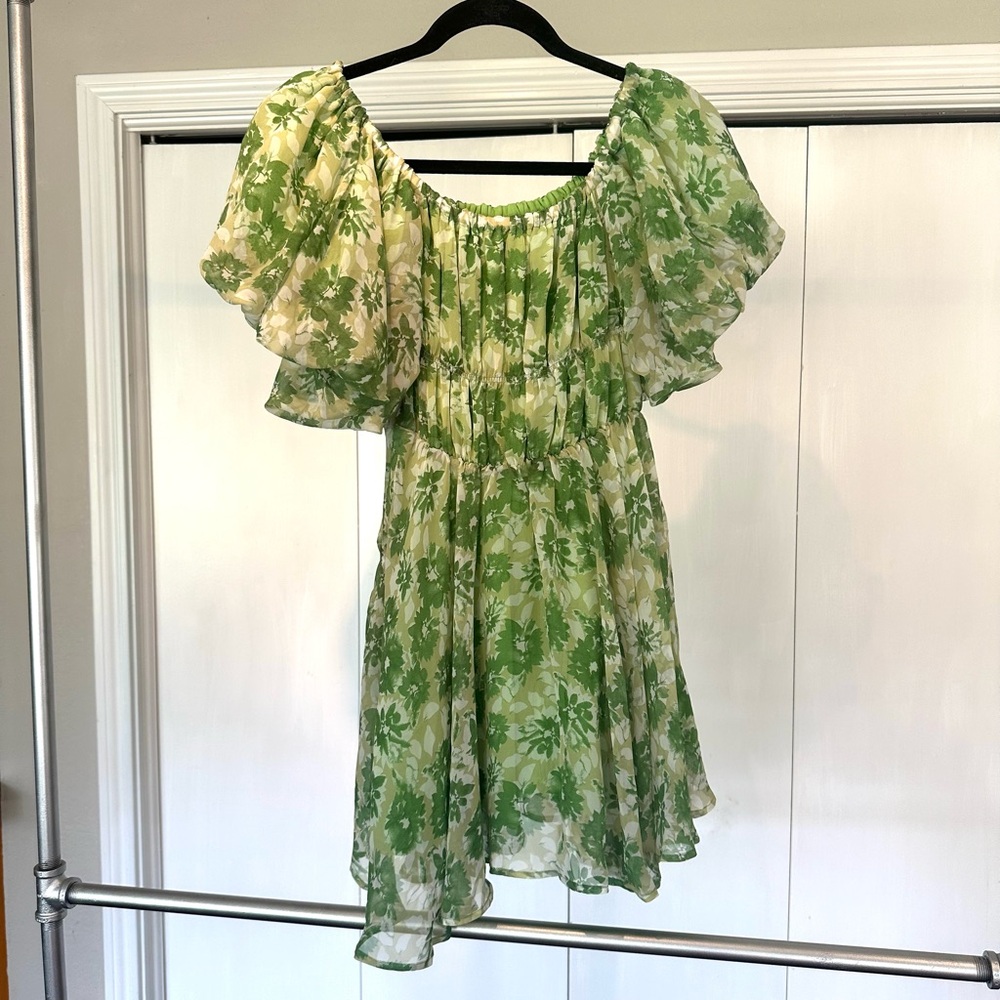 Pink Diamond Floral Green and White Dress